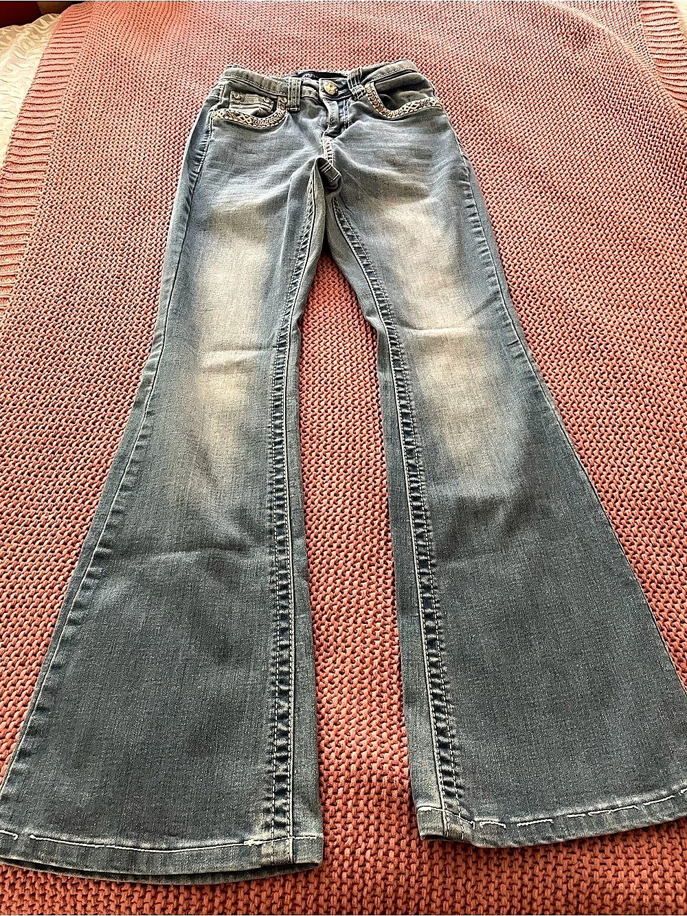 Westfield Eagle Rhinestone Cross Embroidered Flare Jeans Flare Jeans Blue Size 1